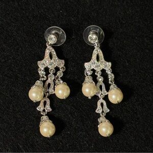 Elegant Silver and Cream Chandelier Earrings